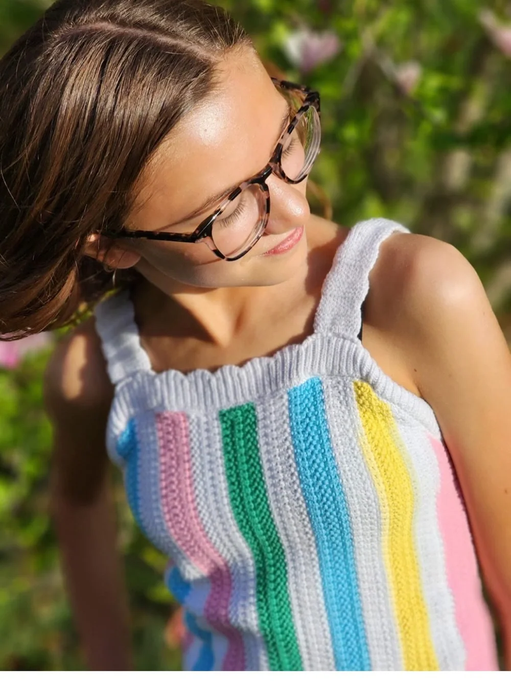 Youth Old Navy Sleeveless Sweater Knit Tank Top cotton stripe LG crochet white